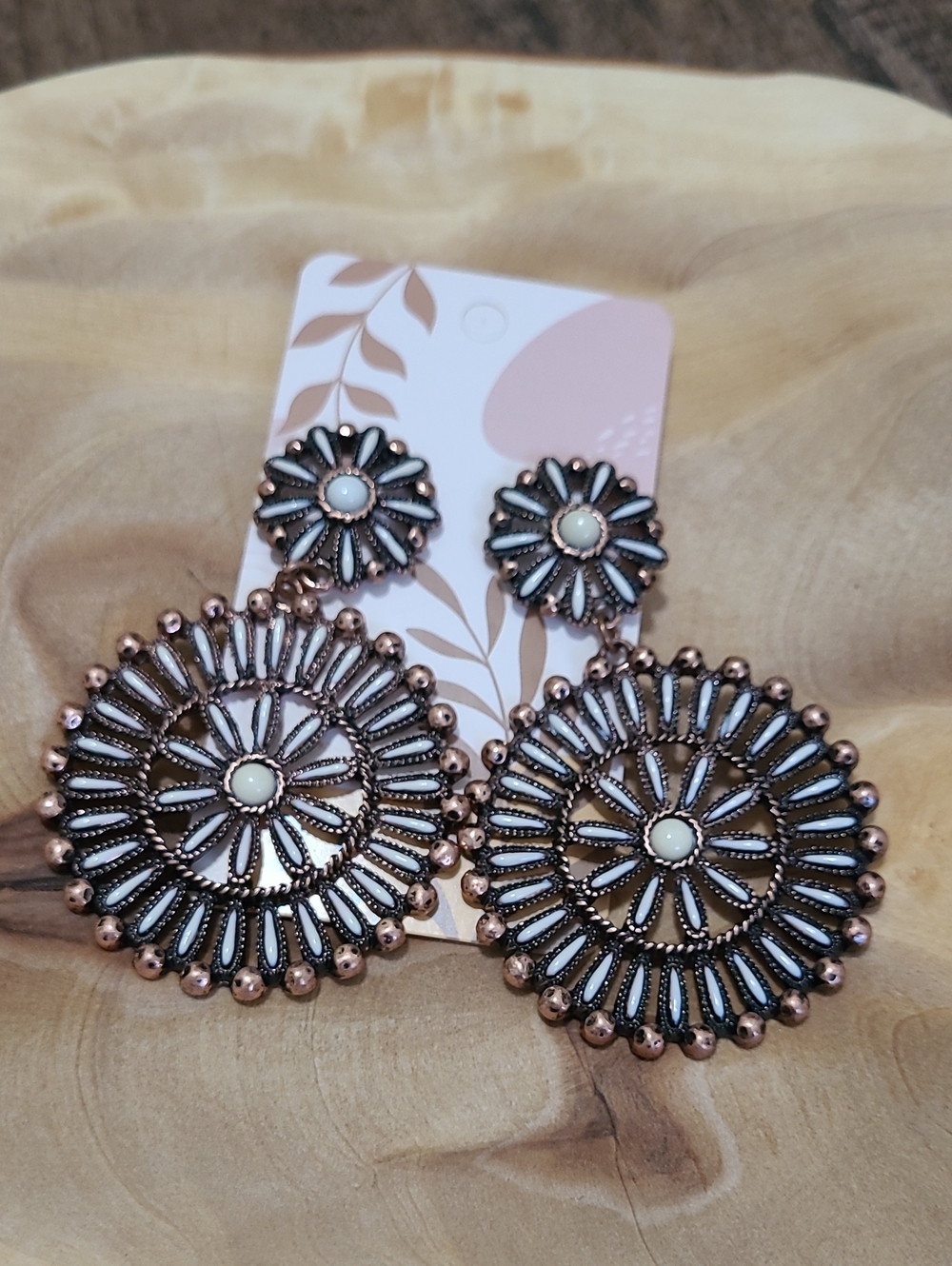 Large Brown/Copper and Cream Dangle Earrings